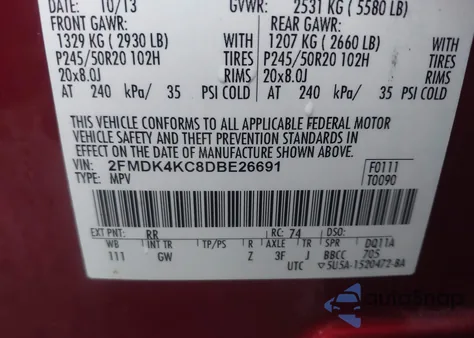 2013 Ford Edge Limited from USA, damaged, VIN 2FMDK4KC8DBE26691